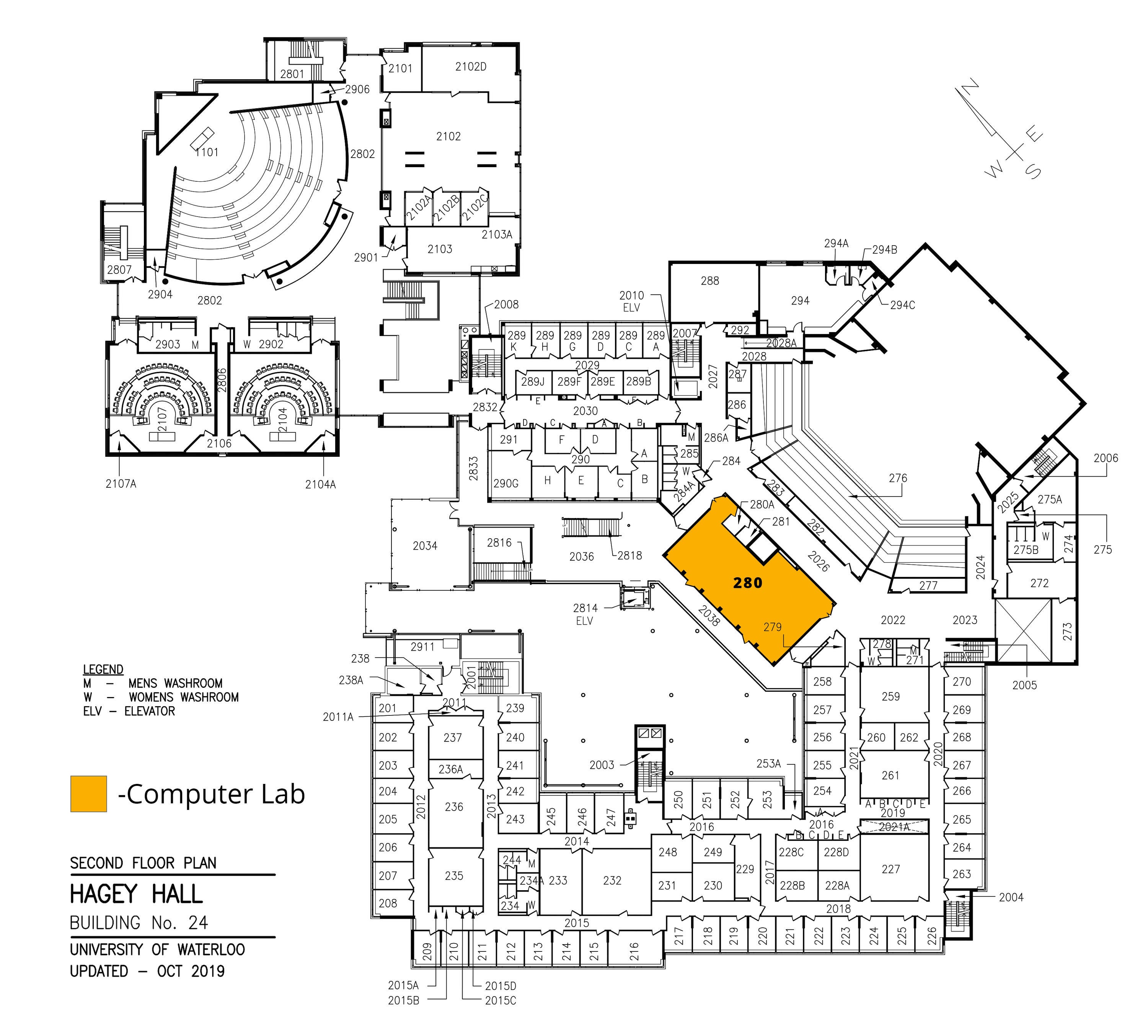 A map of the arts computing office's facilities in Hagey Hall. There is a computer lab in HH-280.