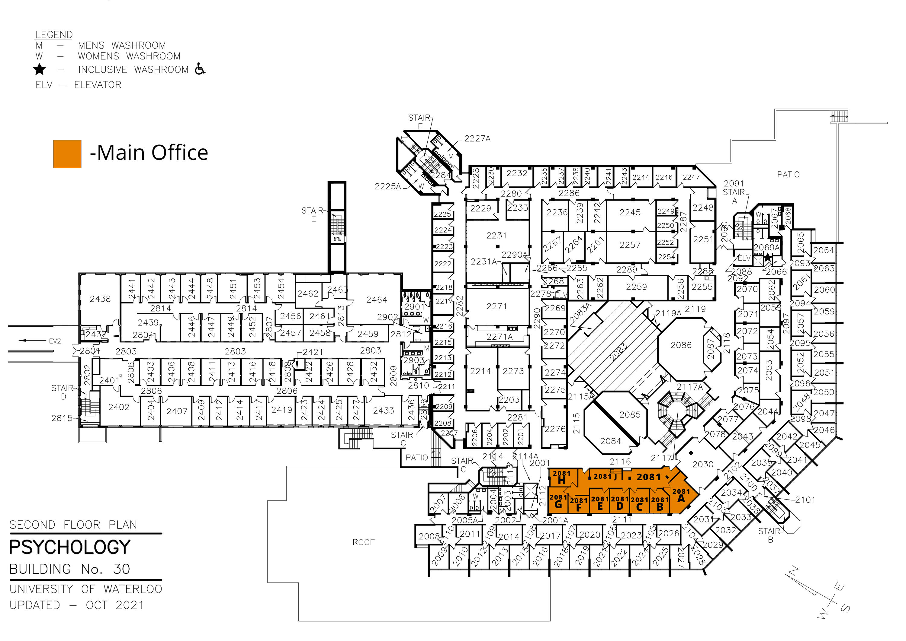 A map of the arts computing office's location in the second floor of PAS. The main office is in PAS-2081.