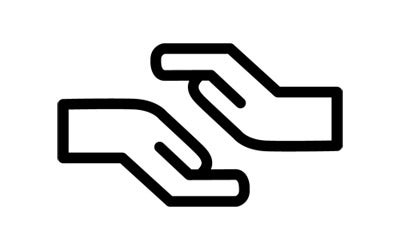 a cartoon of two hands about to connect to shake hands or give and take something