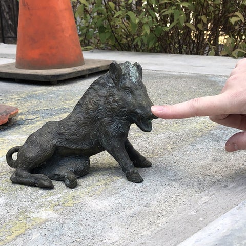 A single finger is all it takes to rub the nose of this miniature Porcellino statue