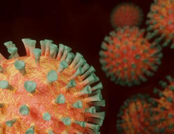 close up of coronavirus molecules