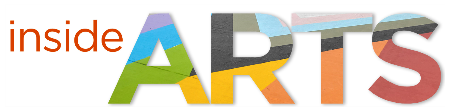 Inside Arts logo banner with pride flag crosswalk colours in the letter ARTS