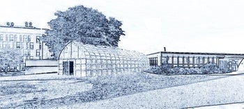 Artists drawing of the Longhouse attached to building