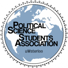 Politcal Science Students Association logo, it is an image of earth with their name on it.