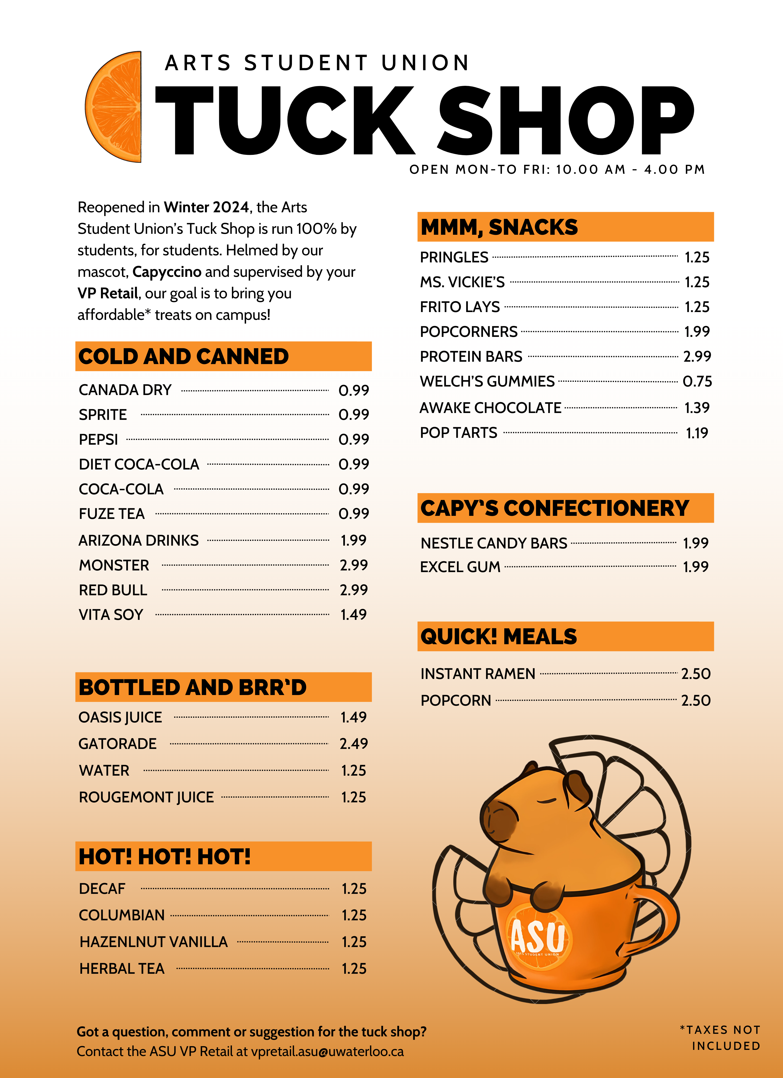 ASU Tuck Shop Menu