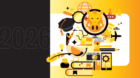 2026 on the left, with a collection of Arts icons on the right