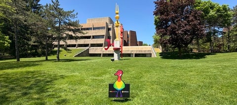 Pride goose sign on lawn of building