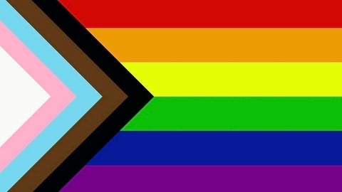 Progressive Pride flag with rainbow and transgender colours