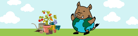 Porcellino with gardening supplies
