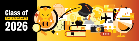 Illustration featuring a collage of items, including a boar, a quill, books, and a goose