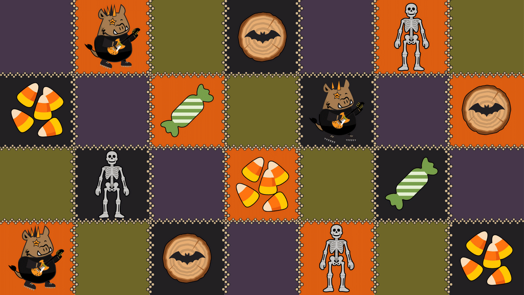 Grid pattern with Halloween colours and images