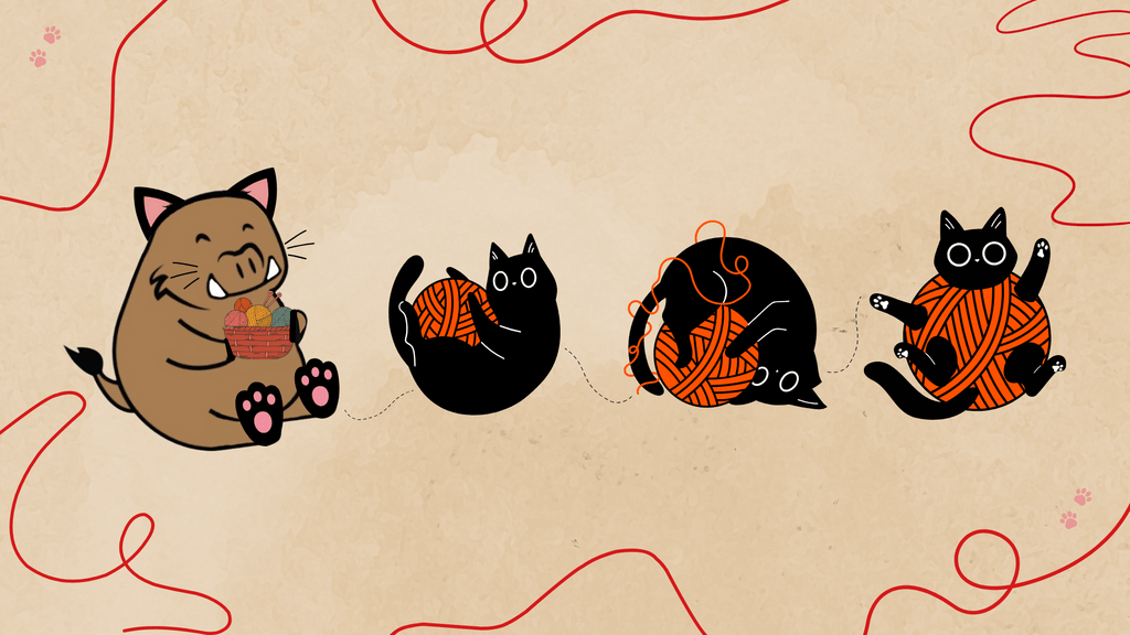 Cat dressed porcellino with black cat