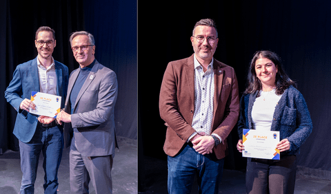 Jacob Legault-Leclair and Emily Mashaal receive their certificates.
