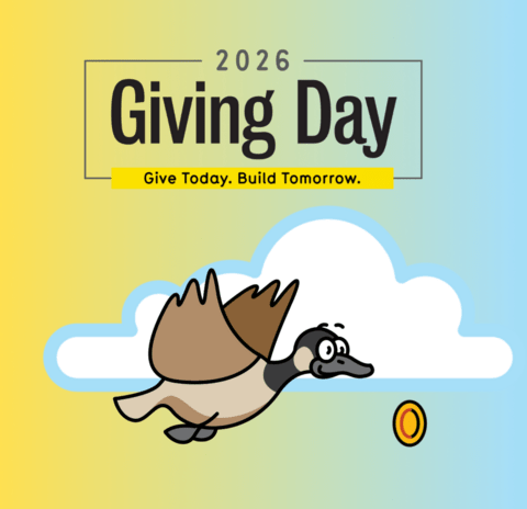 Giving Day logo with flying goose and coin
