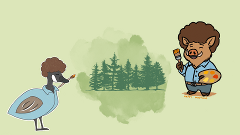 Goose painting a tree