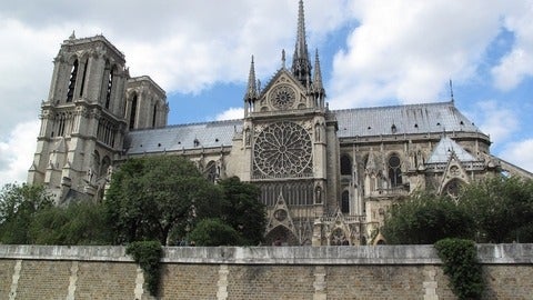 side view of Notre Dame Cathedral in Paris, France