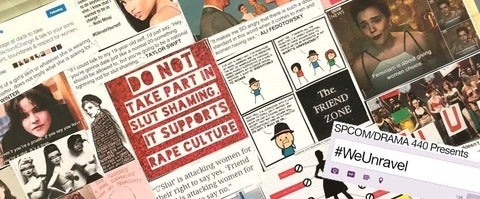banner with media collage on rape culture