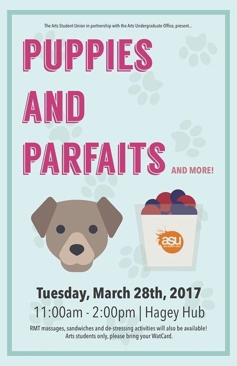 Poster for event with image of dog and dessert