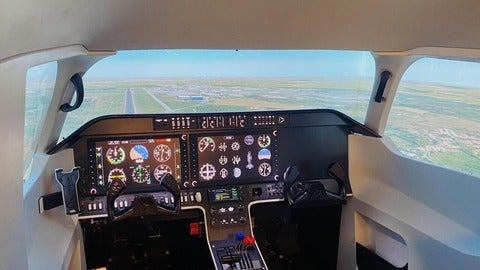 airplane cockpit in flight simulator
