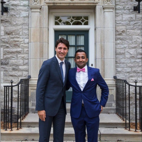 Prime Minister Justin Trudeau smiles with Zuhair Zaidi