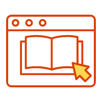 Icon showing a mouse pointer clicking on a book in a web browset window