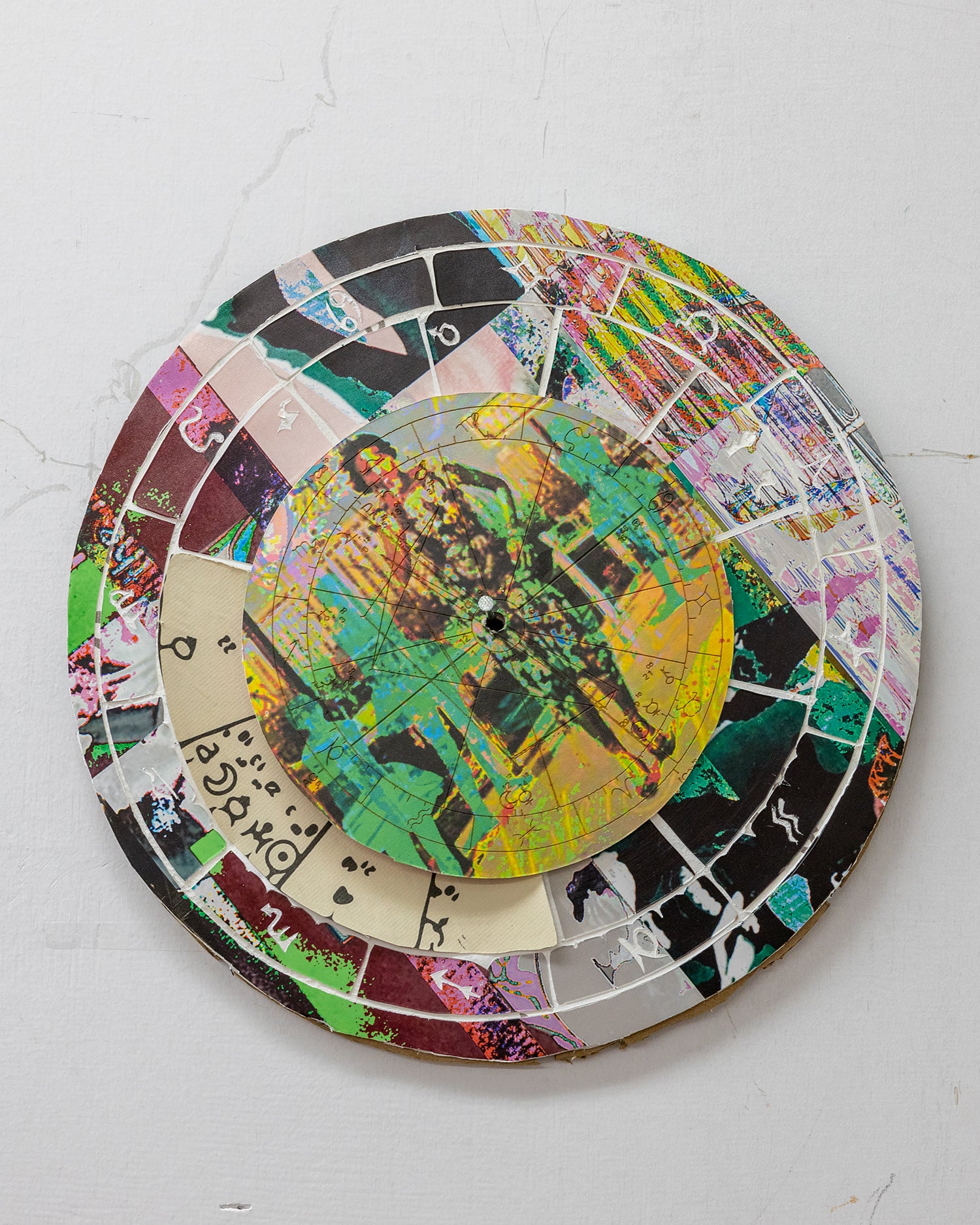Circular collage featuring photos and astrological inscriptions
