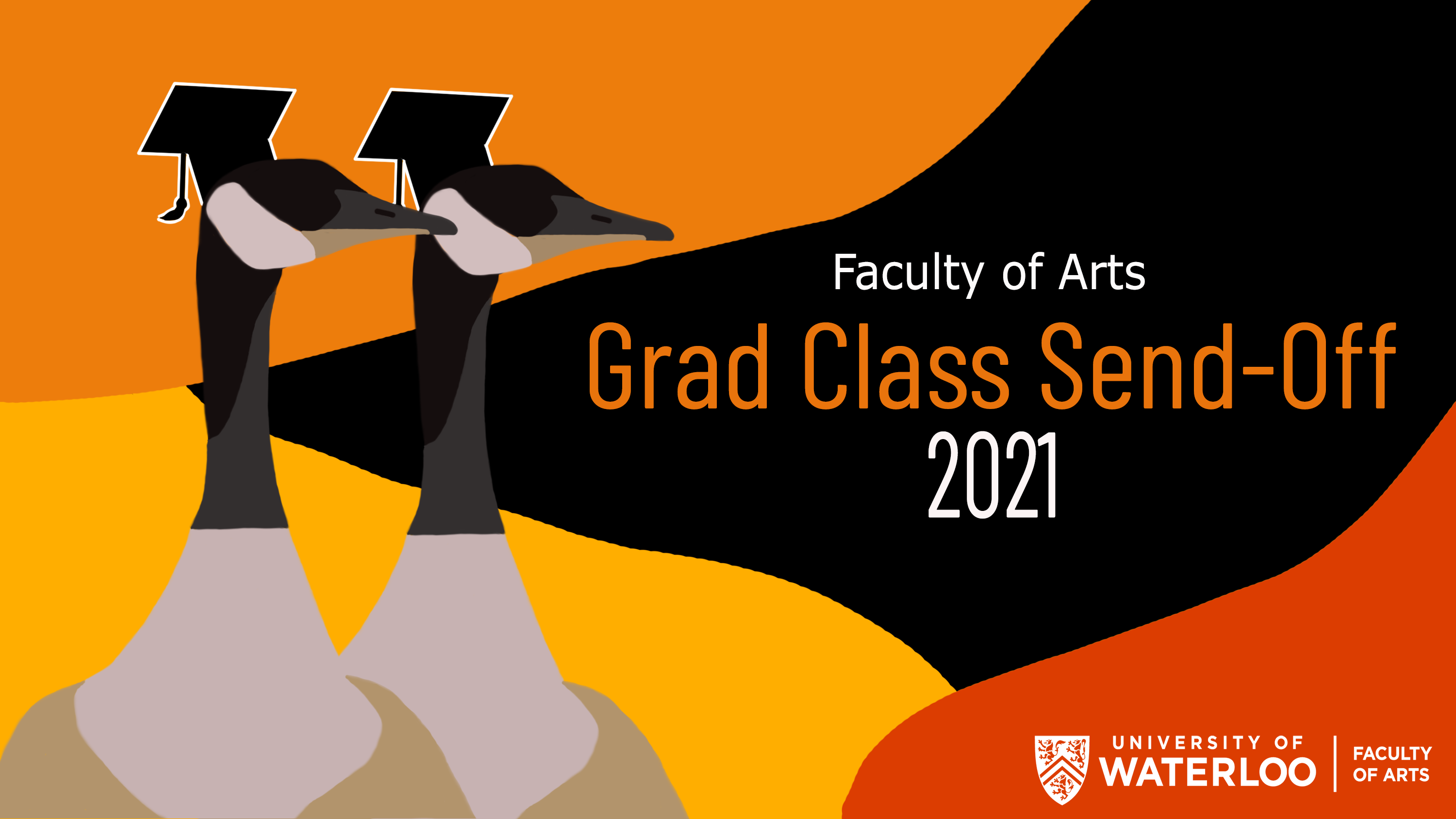 Grad Send-Off Graphic with two Canadian geese with graduation caps