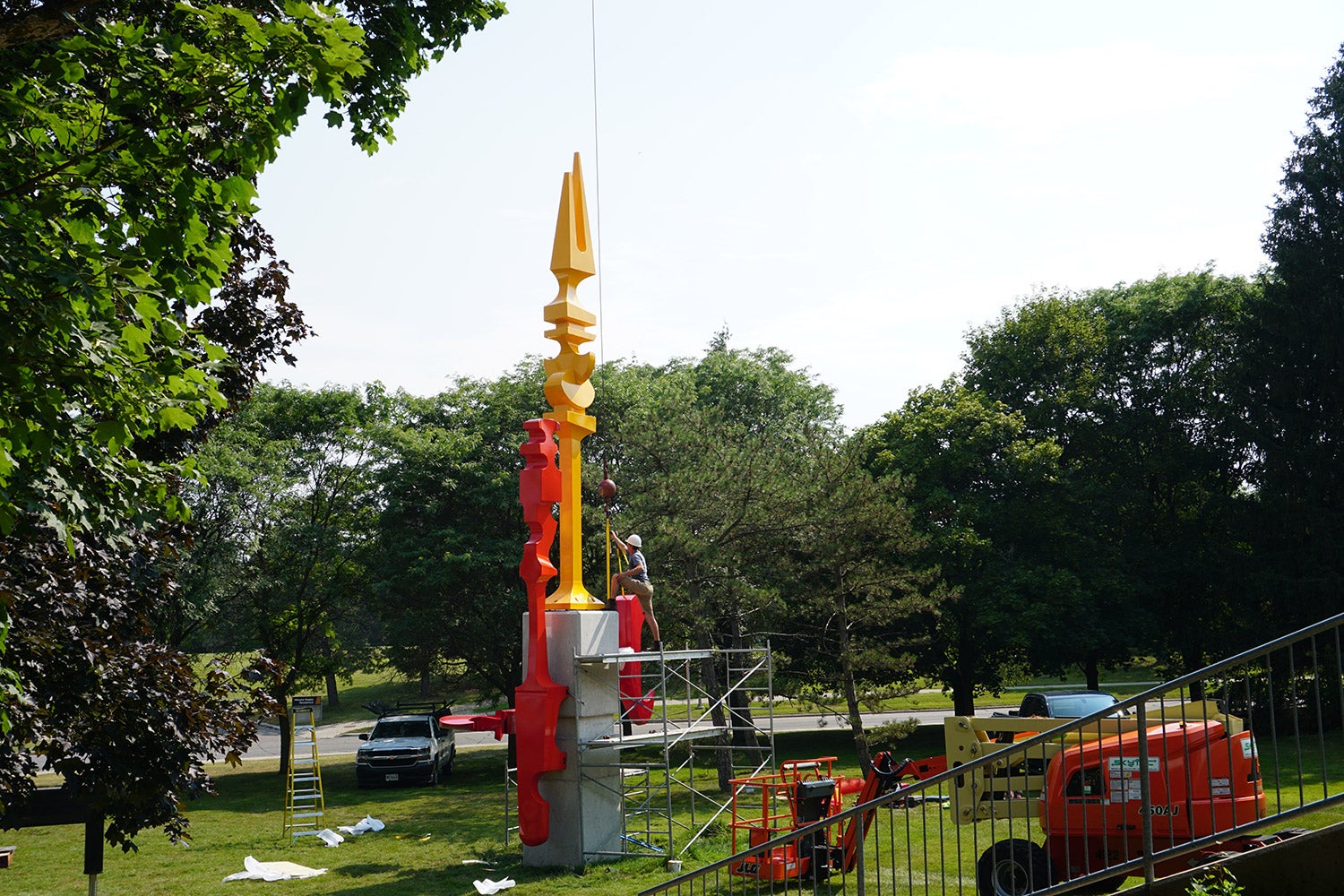 the sculptures being installed