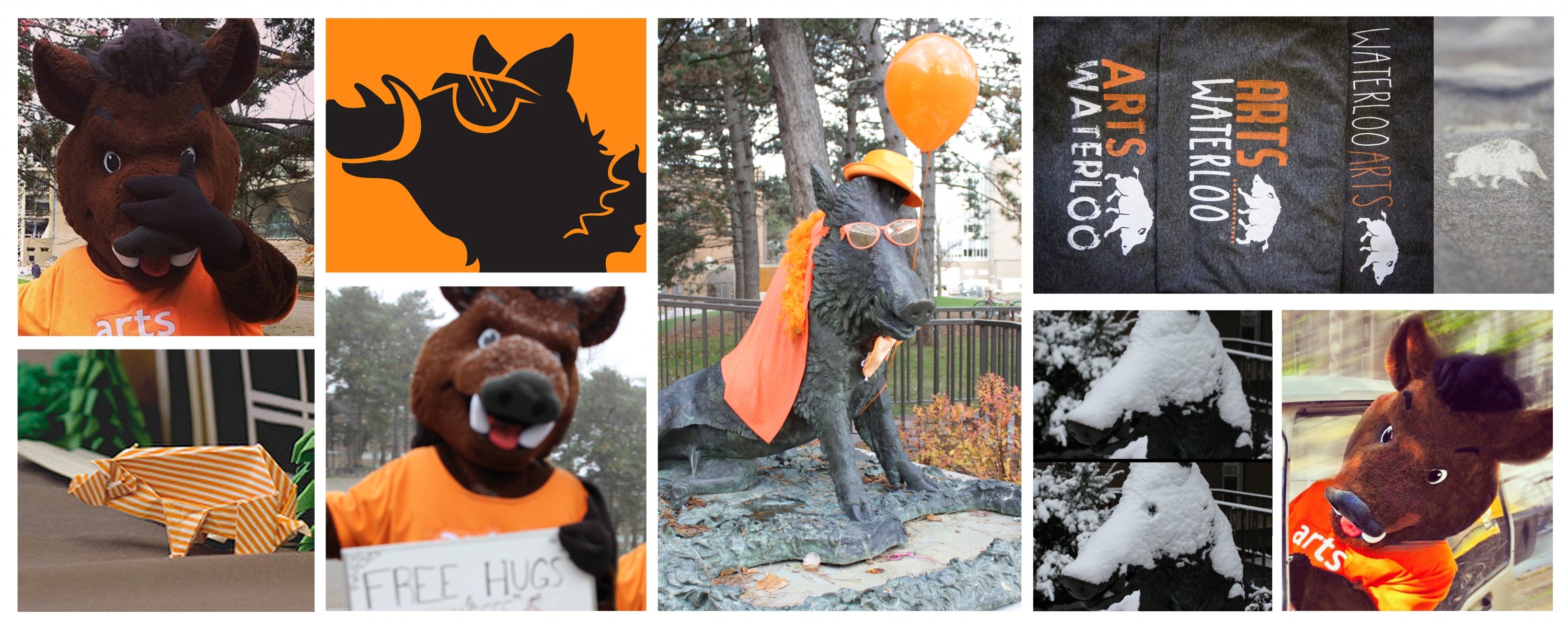A collage of photos of the boar statue and Porcellino mascot