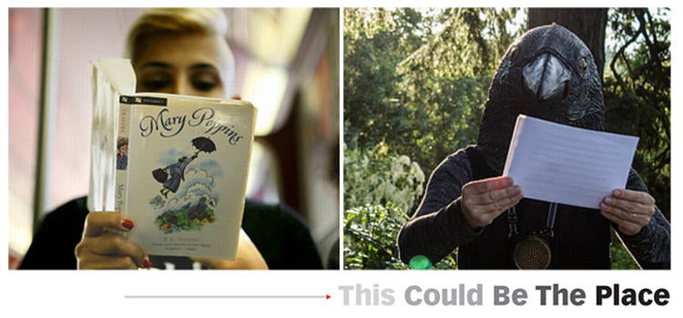 A person a person reading a book next to a person in a dark hoodie reading a pamplet, and their face is hidden behind it 