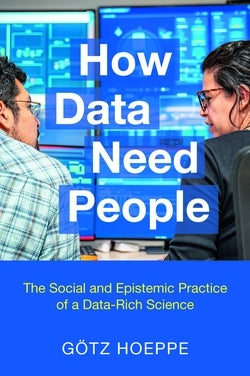 book cover showing two people talking in front of digital screens