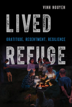 Book cover depicting a group of people huddled around an open fire, over which oen person is cooking a meal.