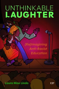 Book cover with an illustration of a group of Black youth stepping up to microphone on stage in front of an audience