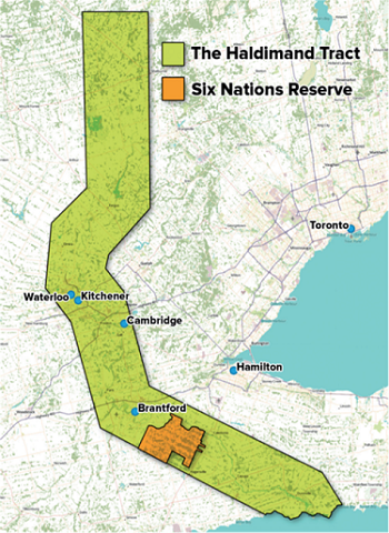 2015 Contemporary map of the Haldimand Track and Six Nations territory