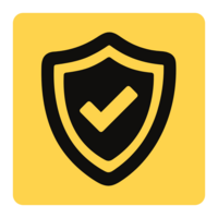 A black shield icon on a yellow background