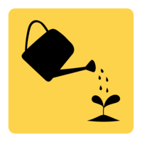 A black watering can icon on a yellow background