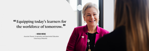 Norah smiling with quote "Equipping today's learners for the workforce of tomorrow"