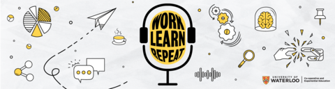 microphone drawing with a variety of icons representing work-integrated learning