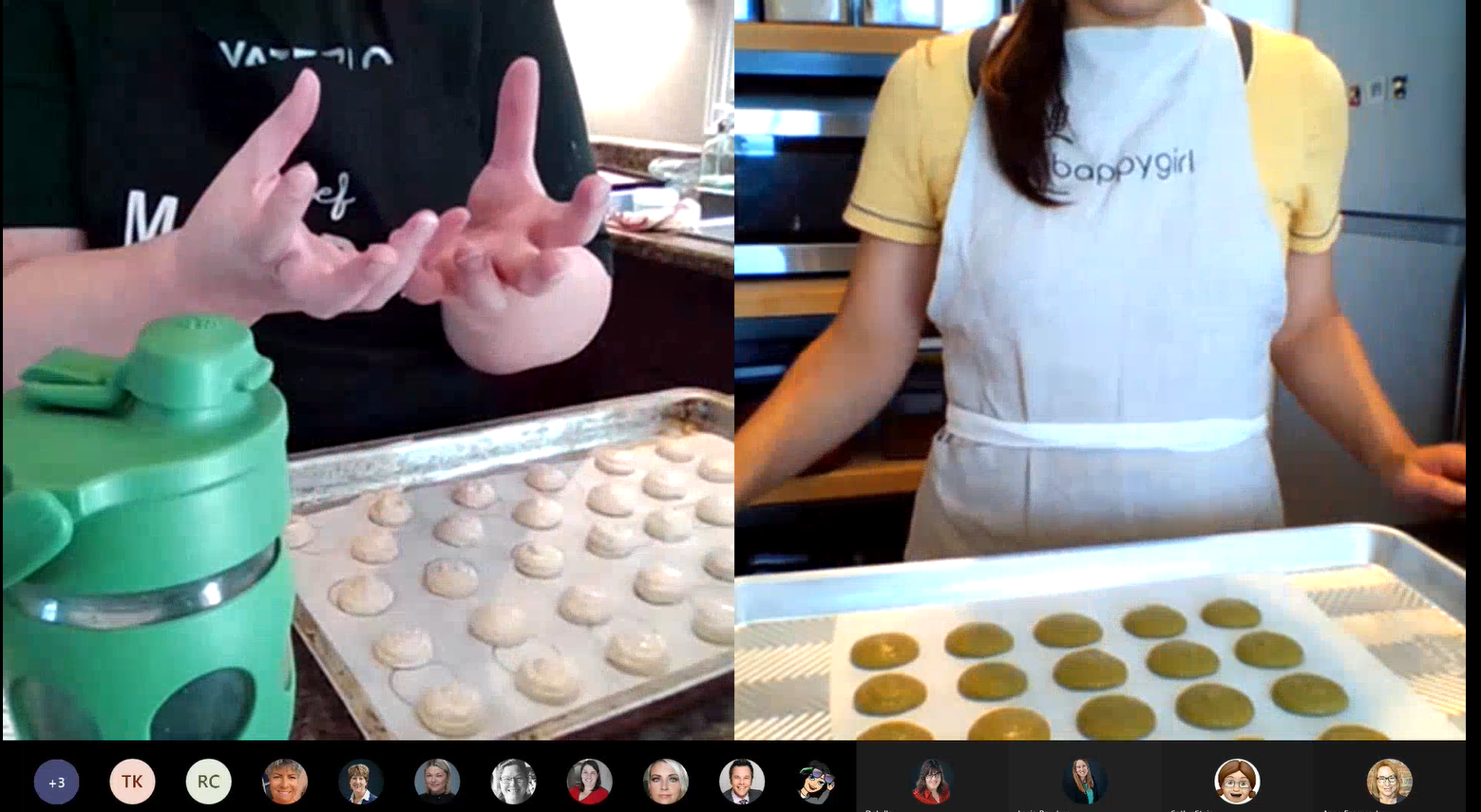 Two people baking cookies during a virtual baking class