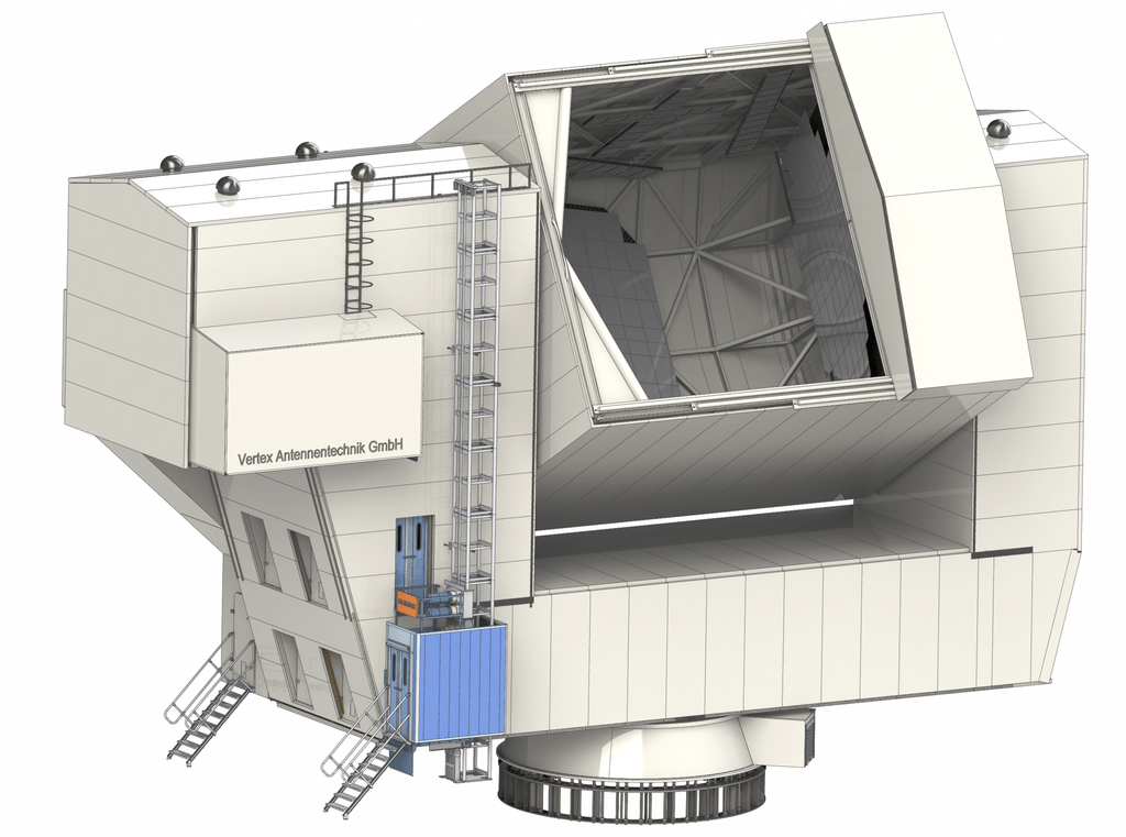 Rendition of the CCAT-prime telescope, Credit: Vertex Antennentechnik GmbH