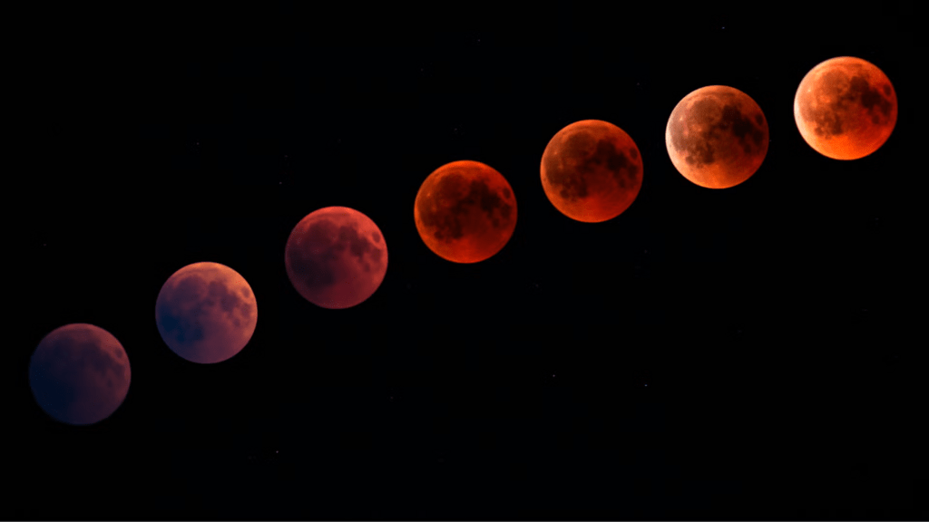 Timelapse photo of total lunar eclipse