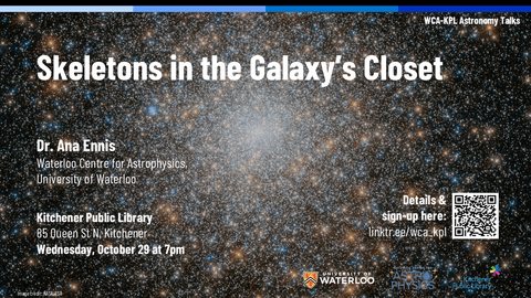 Poster for WCA-KPL public talk.  Image with a globular cluster in the centre and text overlay.