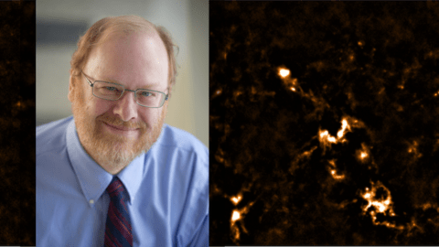 Professor Michel Fich with a background of the Milky Way at 850 microns