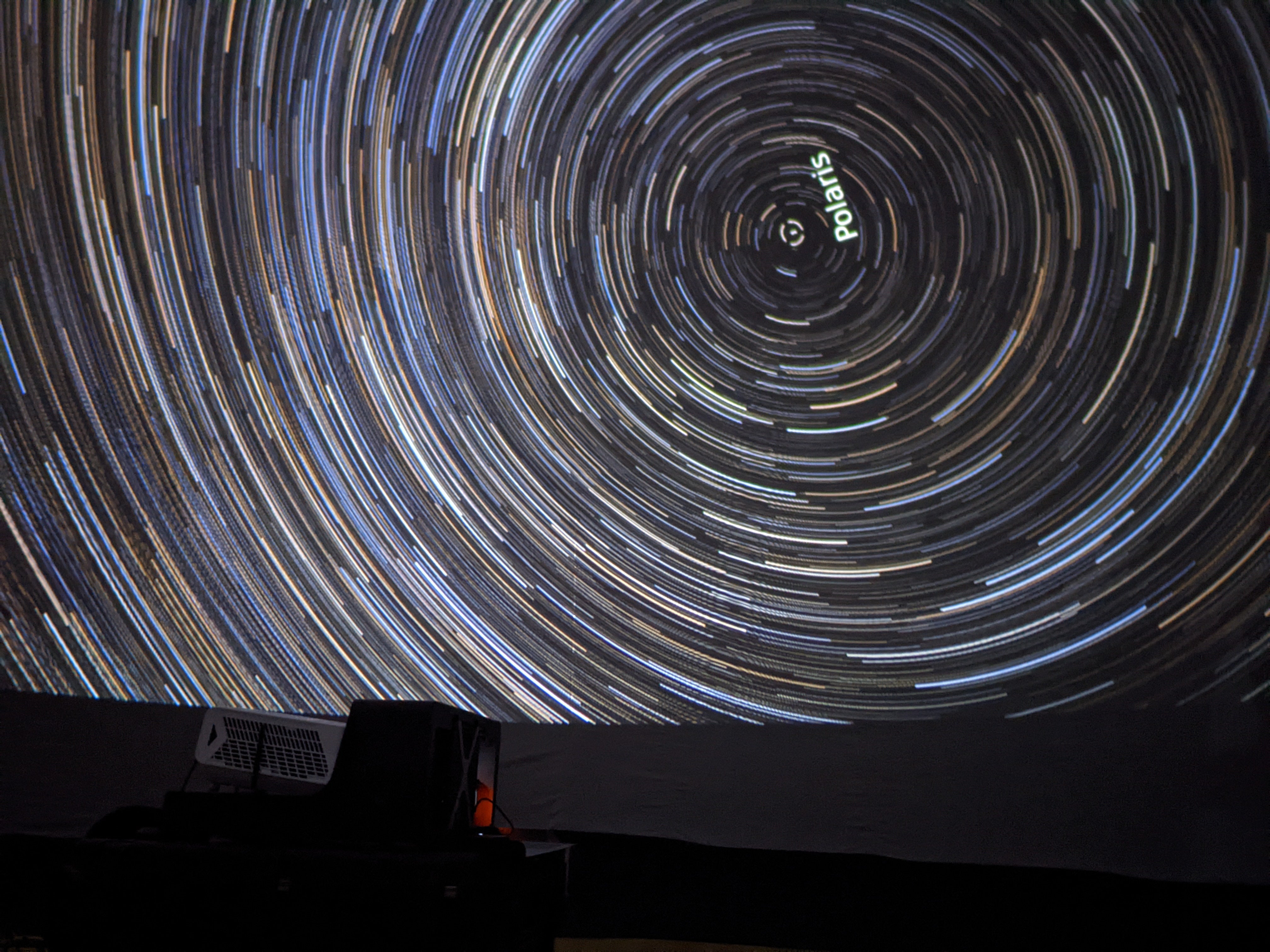 Photograph of the inside of the Astro-Bubble, showing movement of stars across the sky