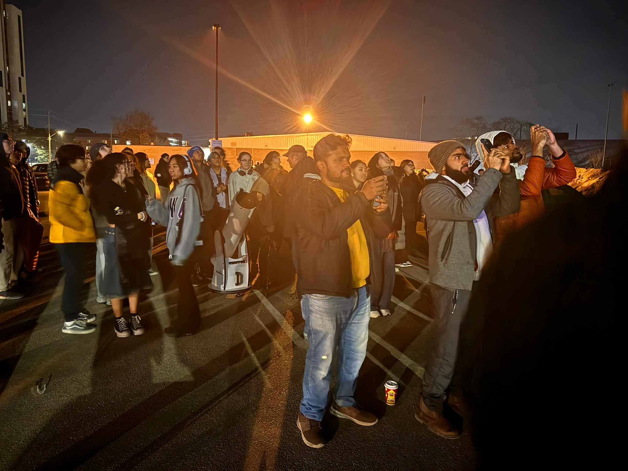 Crowd watching the total lunar eclipse