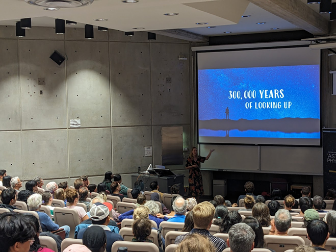 Liza Sazonova speaking at the Perseids stargazing party