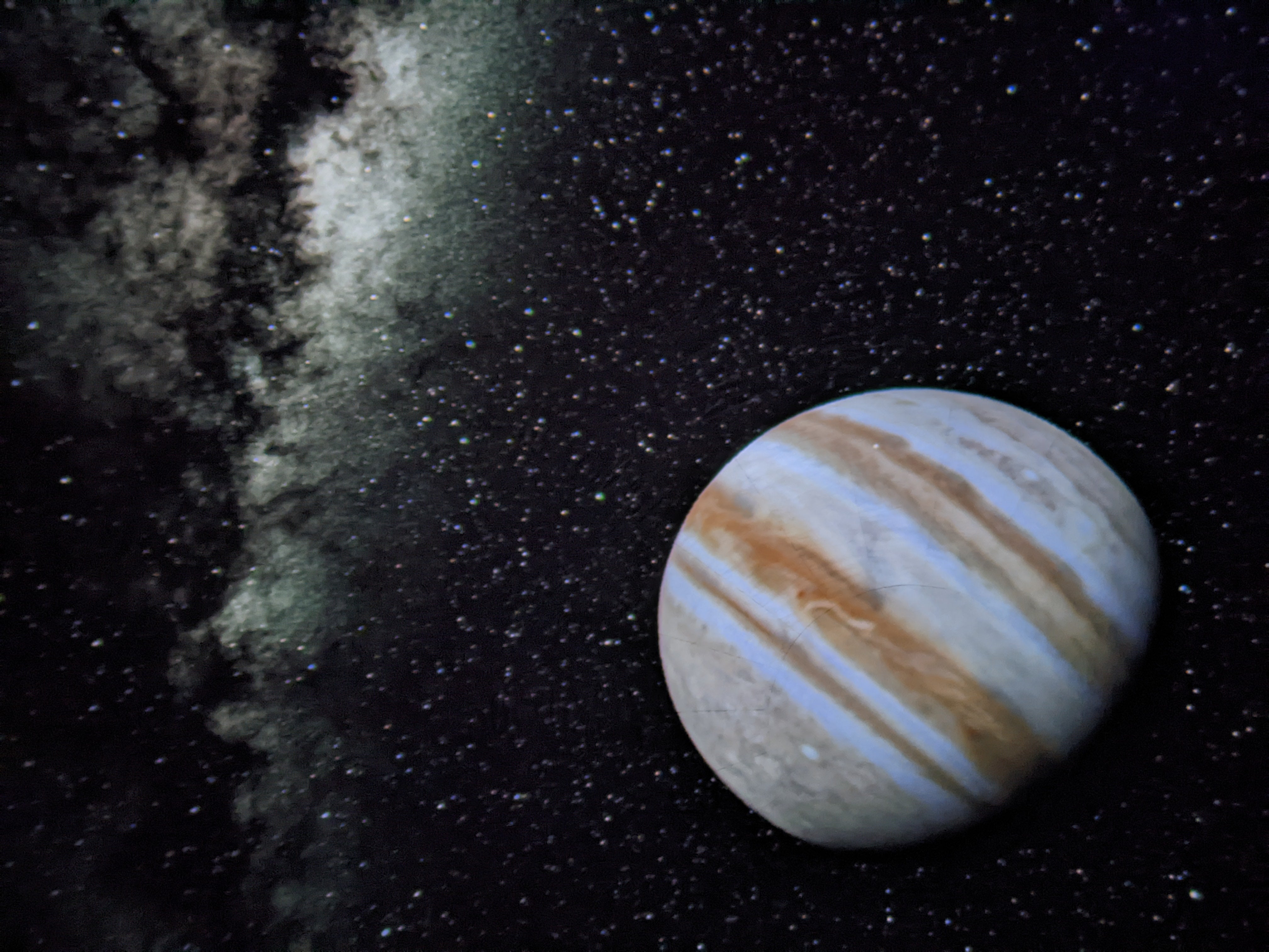Photograph inside the Astro-Bubble, showing Jupiter and the Milky Way