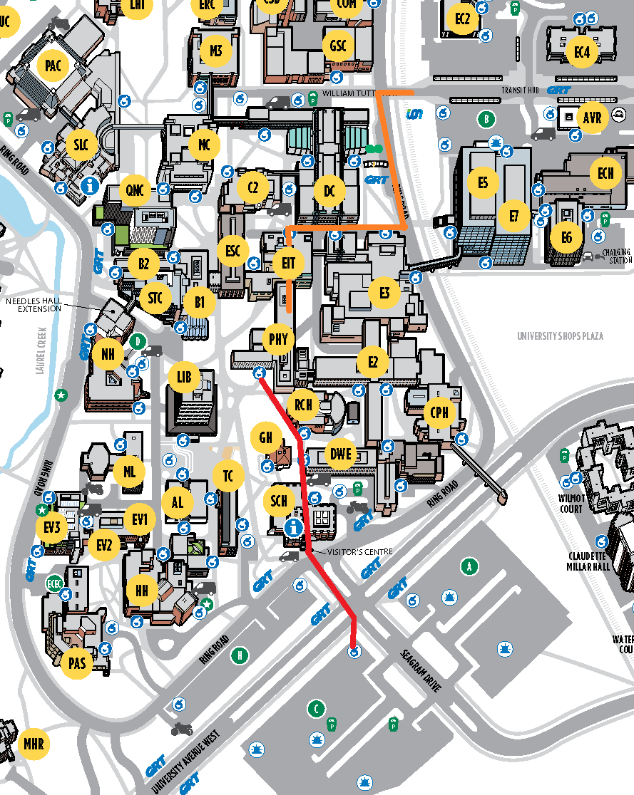Directions to Physics and Astronomy building marked on map.