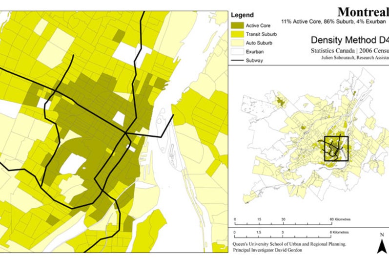 Suburban nature of Montréal, using Gordon’s “Density” method.