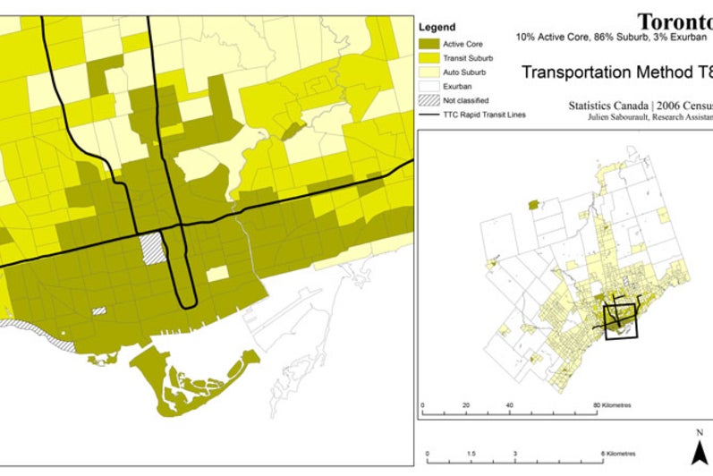 Suburban nature of Toronto, using Gordon’s “Transportation” method.